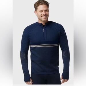 SmartWool Intraknit Men's Merino Wool Sweater Blue 1/4 Zip Pullover Large